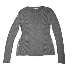 Hooked Up Grey Ribbed Sweater Gold Button Accents XL Henley Soft‎ Stretch